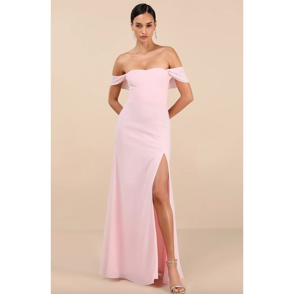 Lulus Magical Magnetism Light Pink Off The Shoulder Maxi Dress Formal Small NWT